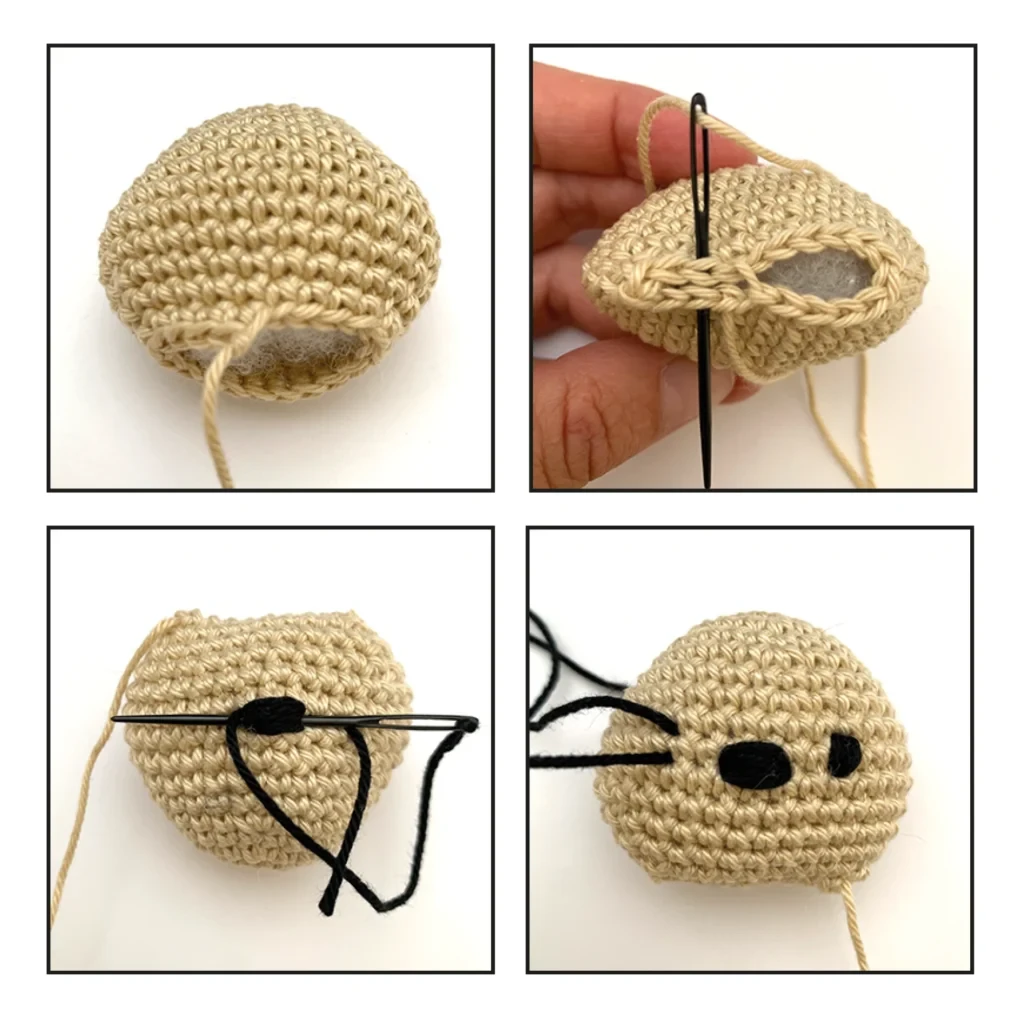 how to sew a nose on a amigurumi